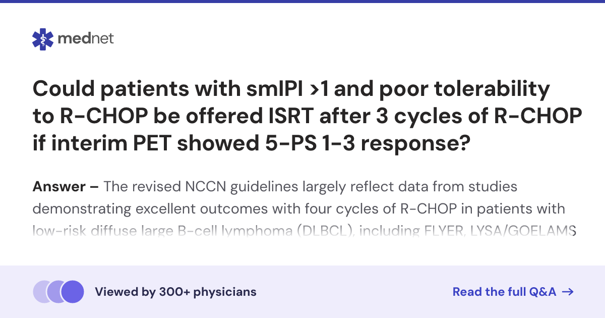Could patients with smIPI >1 and poor tolerability to R-CHOP be offered ...