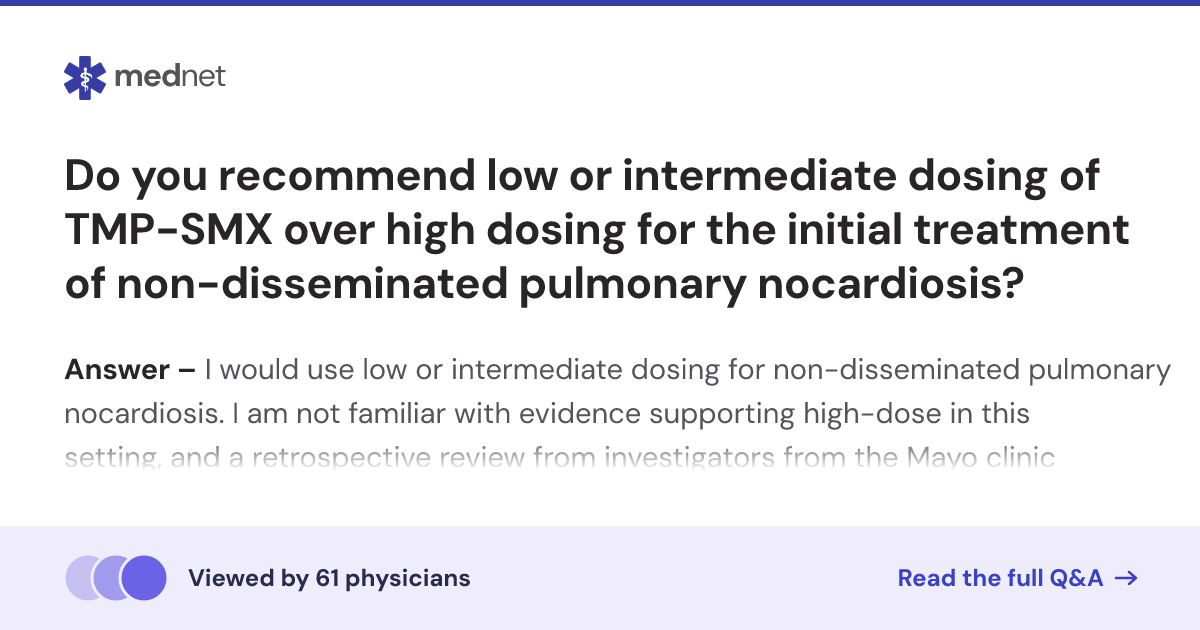 Do you recommend low or intermediate dosing of TMP-SMX over high dosing ...