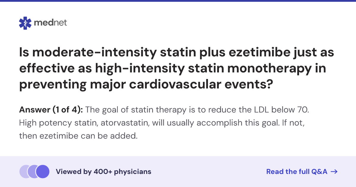 Is moderate-intensity statin plus ezetimibe just as effective as high ...